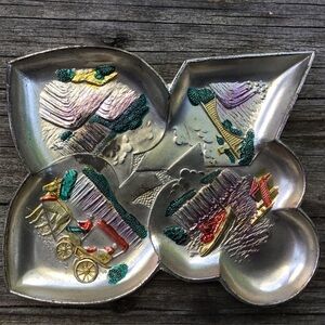 Vintage Niagara Falls playing cards State metal souvenir plate ash tray